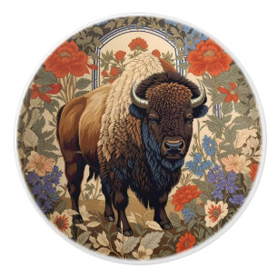 Elegant Bison William Morris Inspired Ceramic Knob