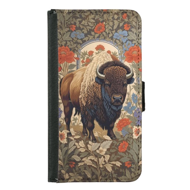 Elegant Bison William Morris Inspired Samsung Galaxy Wallet Case (Front)