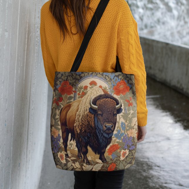 Elegant Bison William Morris Inspired Tote Bag (Creator Uploaded)