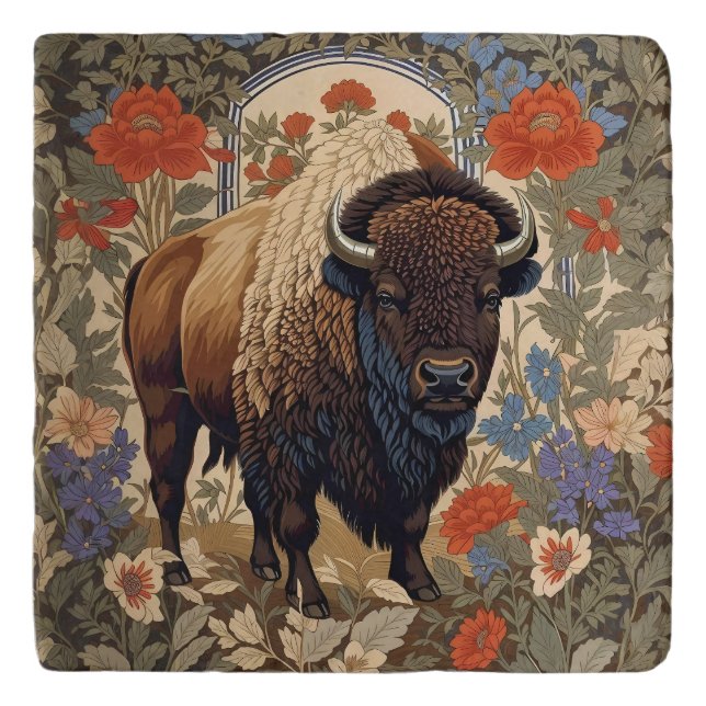 Elegant Bison William Morris Inspired Trivet (Front)