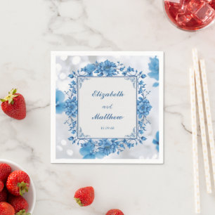Elegant Biue & White Overlay Flowers wedding Napkins
