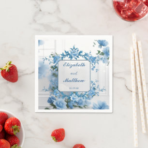 Elegant Biue & White Overlay Flowers wedding Napkins