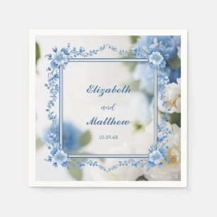 Elegant Biue & White Overlay Flowers wedding Napkins