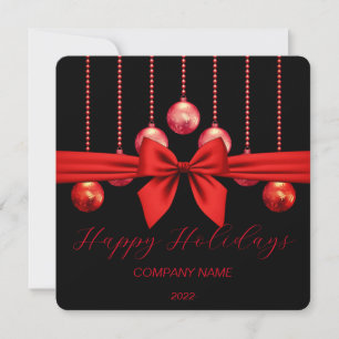 Elegant Blac-Red, Red Ribbon Holiday Card