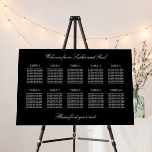 Elegant Black 10 Table Wedding Seating Chart Foam Board