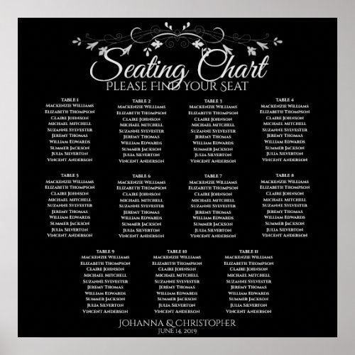 Elegant Black 11 Table Wedding Seating Chart