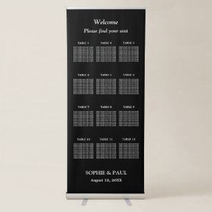 Elegant Black 12 Table Wedding Seating Chart Retractable Banner