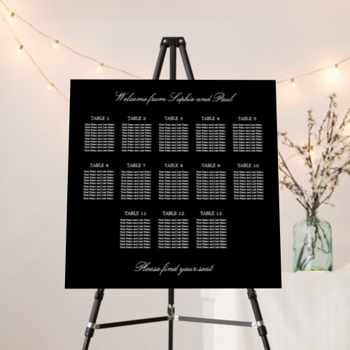 Elegant Black 13 Table Wedding Seating Chart Foam Board