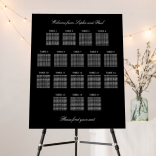 Elegant Black 17 Table Wedding Seating Chart Foam Board