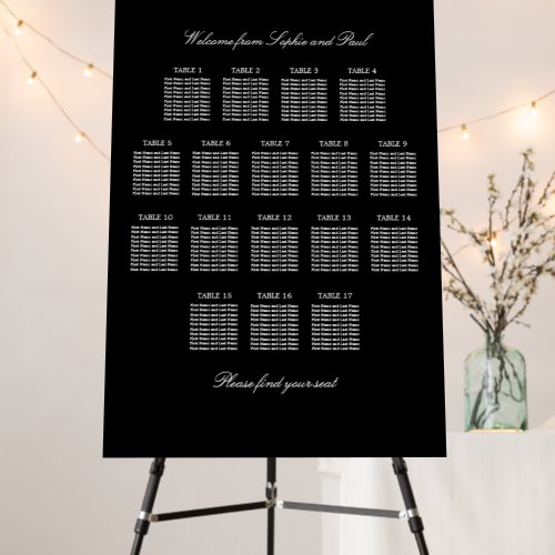 Elegant Black 17 Table Wedding Seating Chart Foam Board