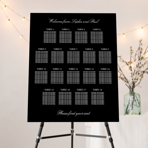 Elegant Black 18 Table Wedding Seating Chart Foam Board