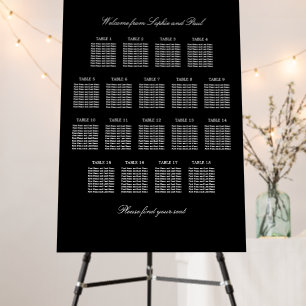 Elegant Black 18 Table Wedding Seating Chart Foam Board