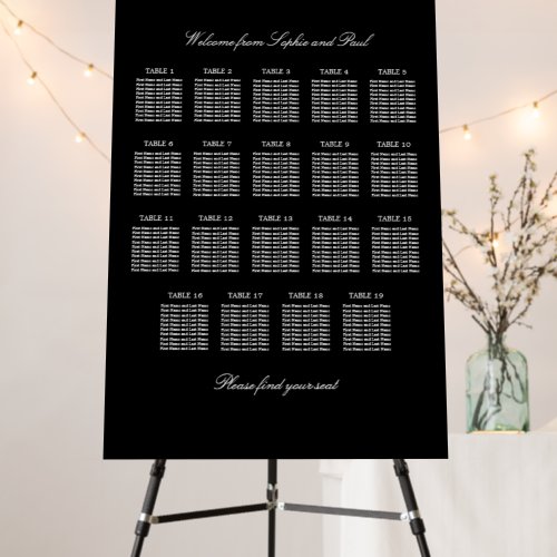 Elegant Black 19 Table Wedding Seating Chart Foam Board