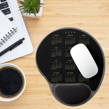 Elegant Black 2024 Calendar Home Office Ergonomic Gel Mouse Pad by iCoolCreate at Zazzle