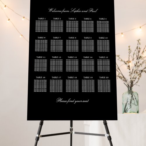 Elegant Black 20 Table Wedding Seating Chart Foam Board
