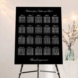 Elegant Black 20 Table Wedding Seating Chart Foam Board