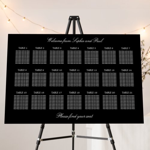 Elegant Black 21 Table Wedding Seating Chart Foam Board