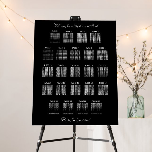 Elegant Black 23 Table Seating Chart Foam Board (In Situ (Stand))