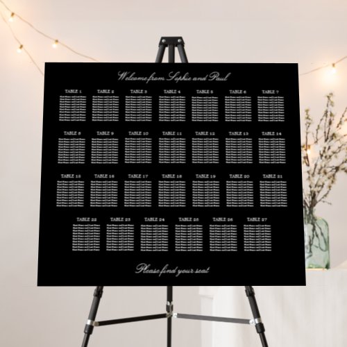Elegant Black 27 Table Seating Chart Foam Board