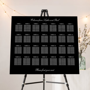 Elegant Black 28 Table Seating Chart Foam Board