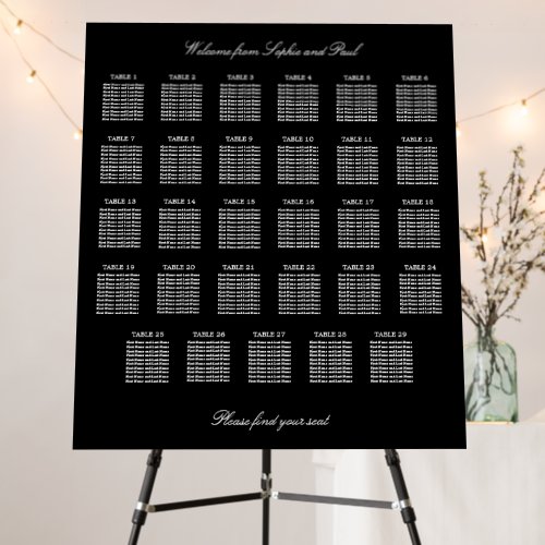 Elegant Black 29 Table Seating Chart Foam Board