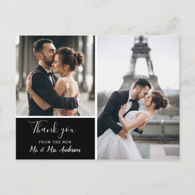 Elegant Black 2 Photo Collage | Thank You Postcard (Front)