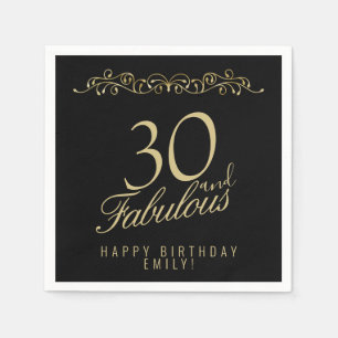 Elegant Black 30 and Fabulous 30th Birthday Napkins