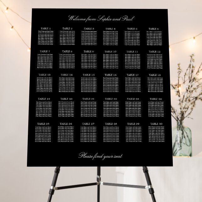Elegant Black 30 Table Seating Chart Foam Board (In Situ (Stand))