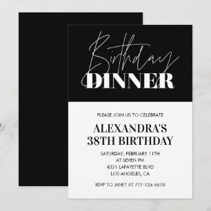 Elegant Black 38th birthday invitations Dinner 