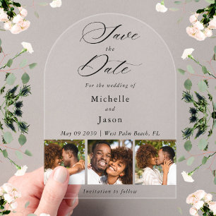 Elegant Black 3 Photo Strip Wedding Save the Date