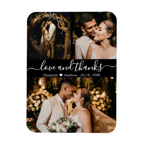 Elegant Black 3 Photo Wedding Thank You Magnet