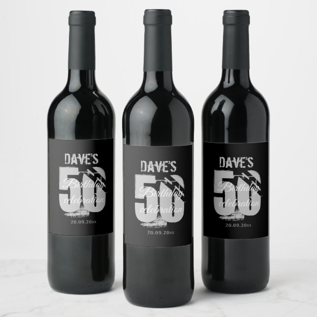 Elegant Black 50th Any Age Birthday Party Bottle  Wine Label (Bottles)