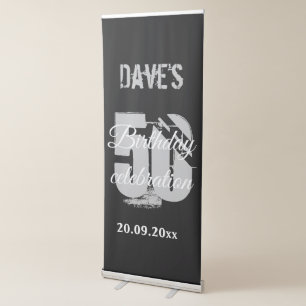 Elegant Black 50th Any Birthday Party Backdrop Retractable Banner