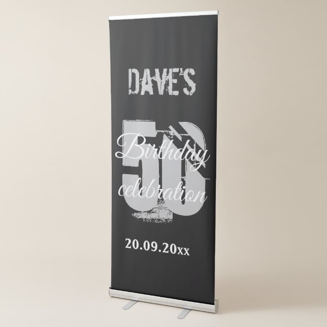 Elegant Black 50th Any Birthday Party Backdrop  Retractable Banner (3/4)