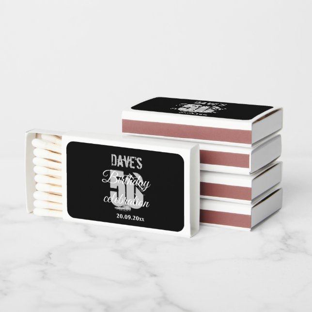 Elegant Black 50th Any Birthday Party Favor  Matchboxes (Stacked)