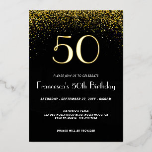 Elegant Black 50th Birthday Foil Invitation