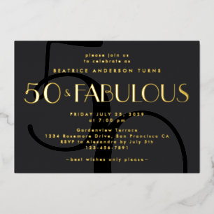 Elegant Black 50th Birthday Party Gold Foil Invitation