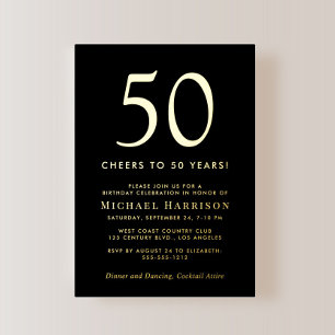Elegant Black 50th Birthday Party Gold Foil Invitation