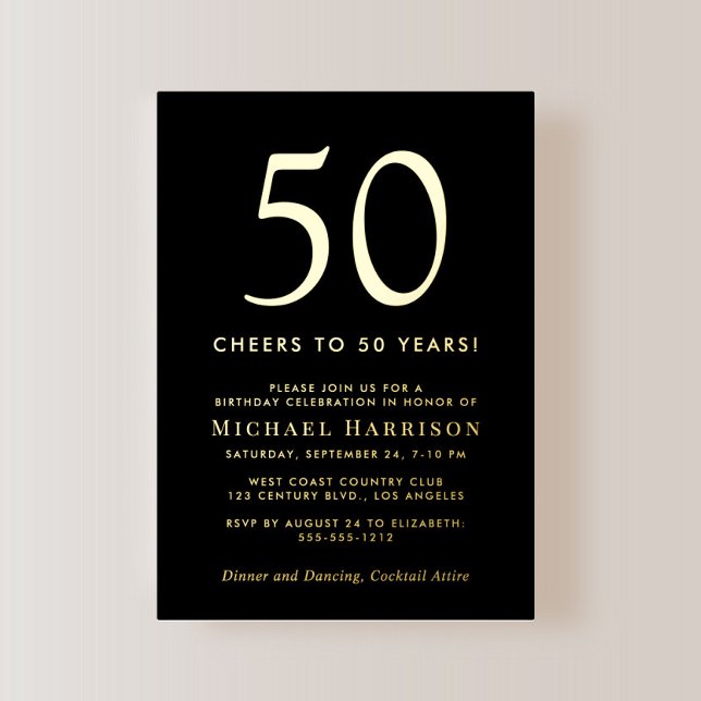 Elegant Black 50th Birthday Party Gold Foil Invitation (Creator Uploaded)