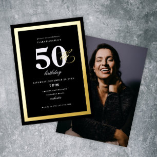 Elegant Black 50th Birthday Party Gold Foil Invitation