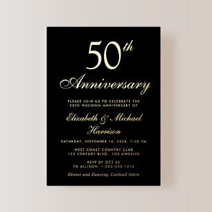 Elegant Black 50th Wedding Anniversary Gold Foil Invitation