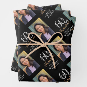 Elegant Black 60 and Fabulous 60th Birthday Photo Wrapping Paper Sheets