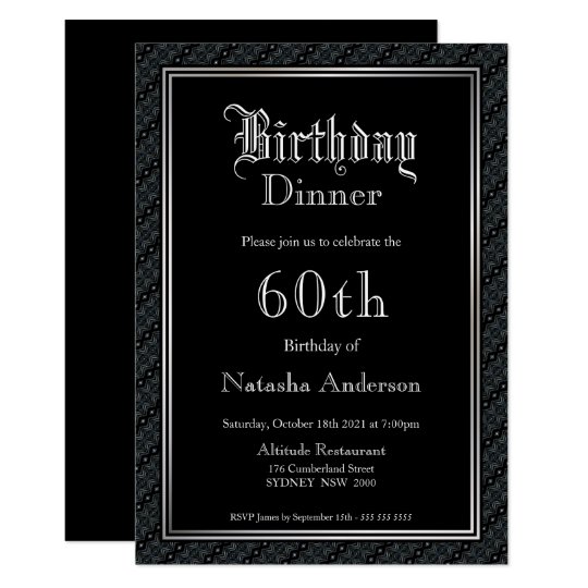 Elegant Black 60th Birthday Dinner Invitation | Zazzle.com