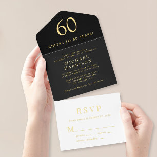Elegant Black 60th Birthday Party All In One Invitation