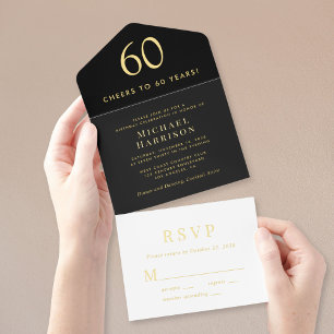 Elegant Black 60th Birthday Party All In One Invitation