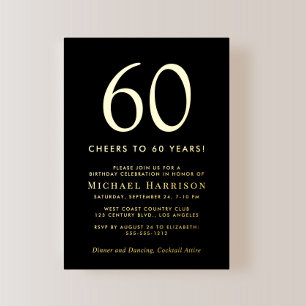 Elegant Black 60th Birthday Party Gold Foil Invitation