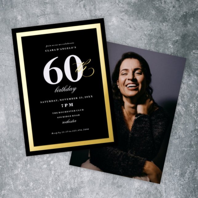 Elegant Black 60th Birthday Party Gold Foil Invitation (Creator Uploaded)