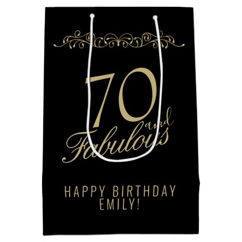 Elegant Black 70 and Fabulous 70th Birthday Medium Gift Bag