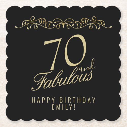Elegant Black 70 and Fabulous 70th Birthday Party Paper Coaster