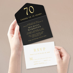 Elegant Black 70th Birthday Party All In One Invitation